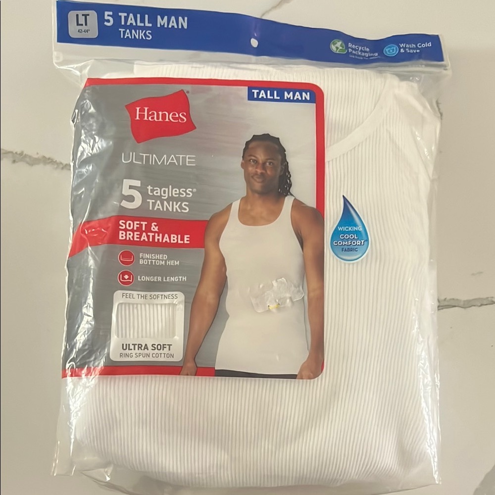 Hanes Ultimate Tall Man White Tagless Tank - 5 Pack